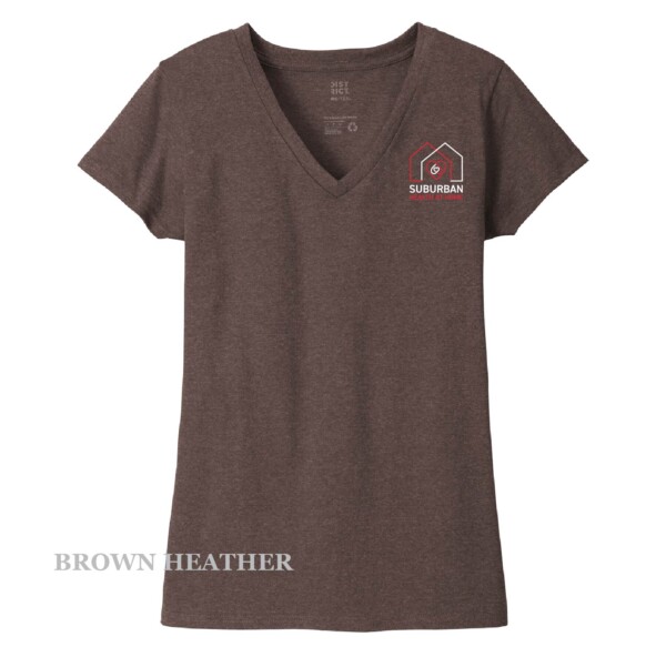 Ladies Printed Decal V-Neck Short Sleeve Tee - Image 21
