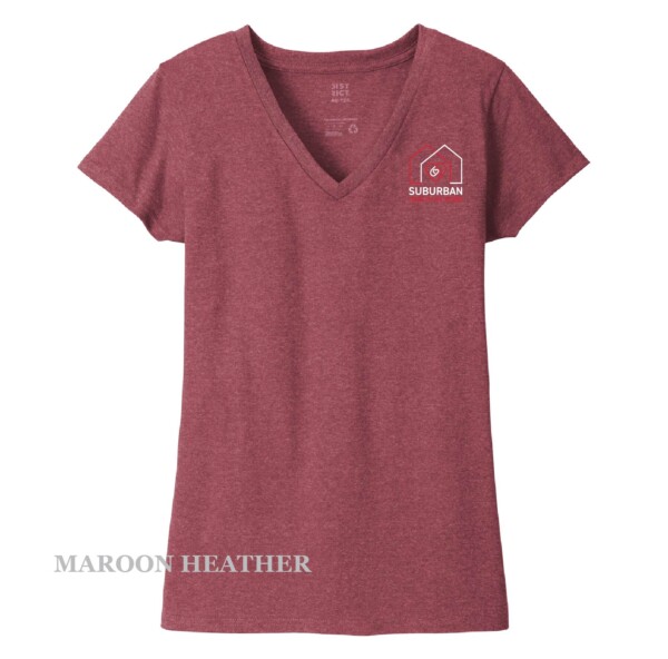 Ladies Printed Decal V-Neck Short Sleeve Tee - Image 29